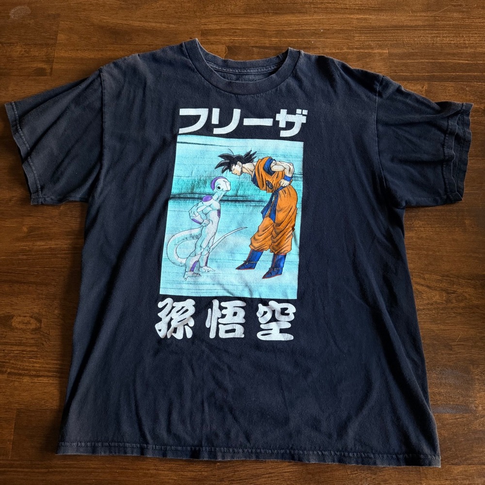 Dragon Ball Z Goku vs Frieza Graphic T-Shirt Black Anime Kanji Tee Mens Large